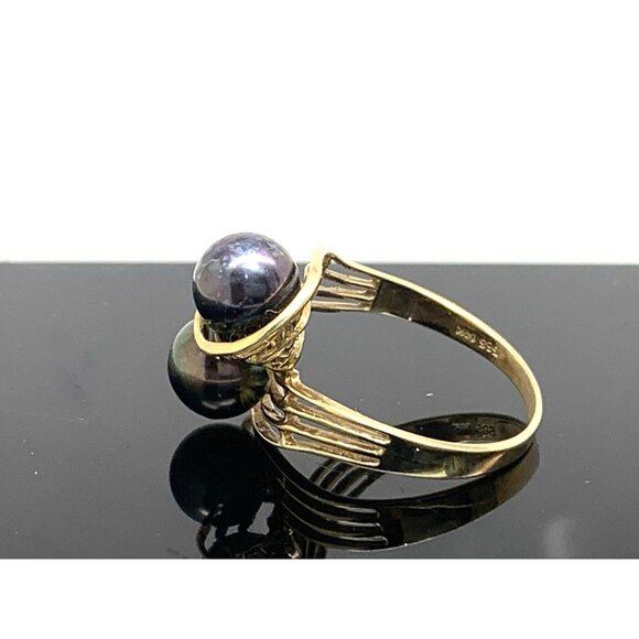 Black Purple Pearl Cocktail Ring 14k Yellow Gold Estate Jewelry Women's Size 6.5 - Picture 2 of 15